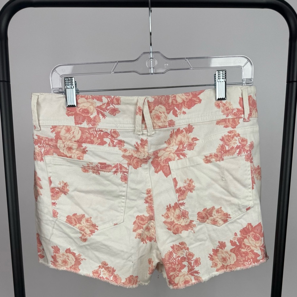 Copper Key Floral Shorts Size 11 White Pink High Rise Cutoff Denim Stretch - Picture 3 of 5